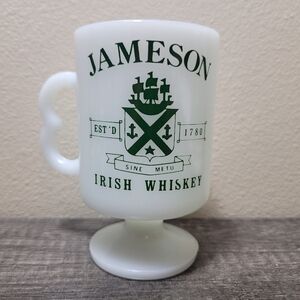 Vintage Jameson Whiskey Footed White Milk Glass Mug - Honan's Tacoma Restaurant